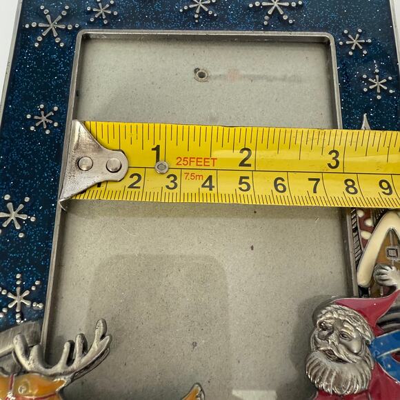 3D Enameled Metal Christmas Photo Frame 3x4.5 Santa Reindeer Snow - Picture 6 of 7